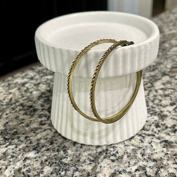 New Buckle Brushed Gold Gemstone Large Hoop Earrings - Picture 1 of 4